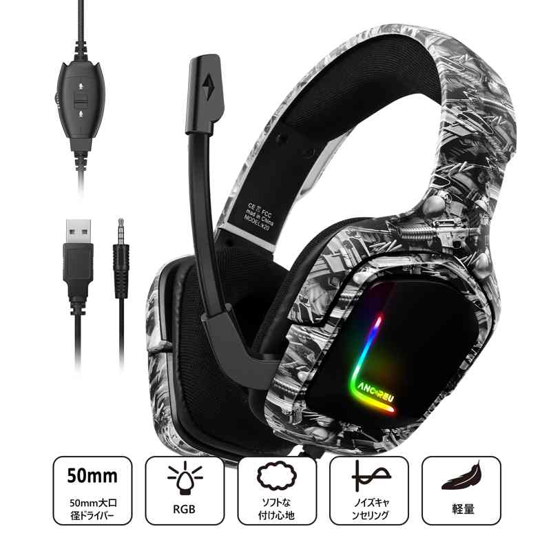 K20 Wired Gaming Headset Camouflage Gray For PS4/5