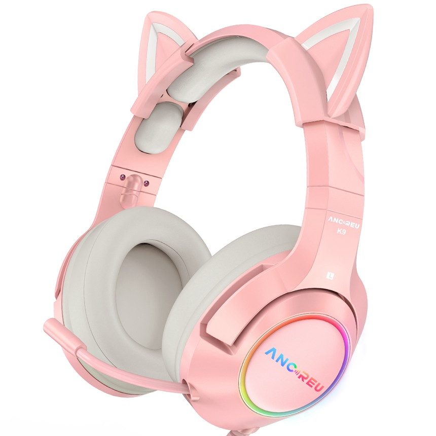 Custom Pink Headphones Gaming With RGB Light