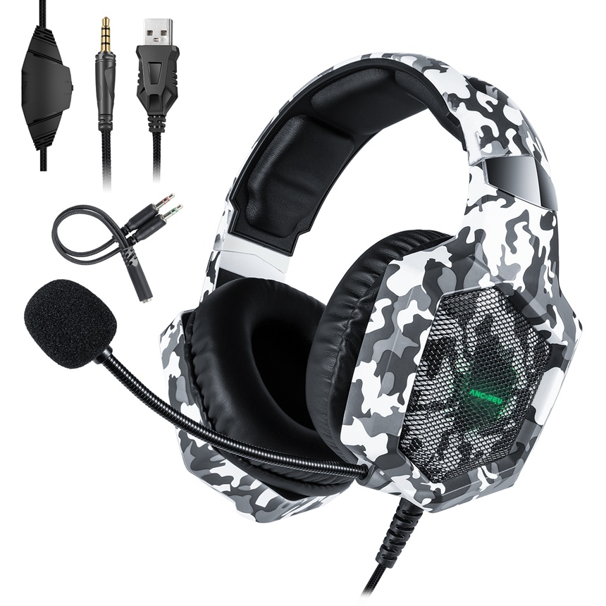 Factory Camouflage White Gaming Headphones For Gamer