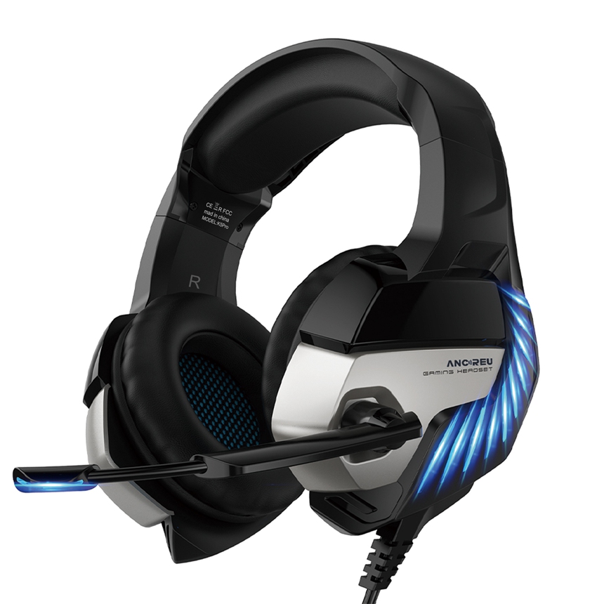 K5PRO Black Blue LED Gaming Headphones With Mic