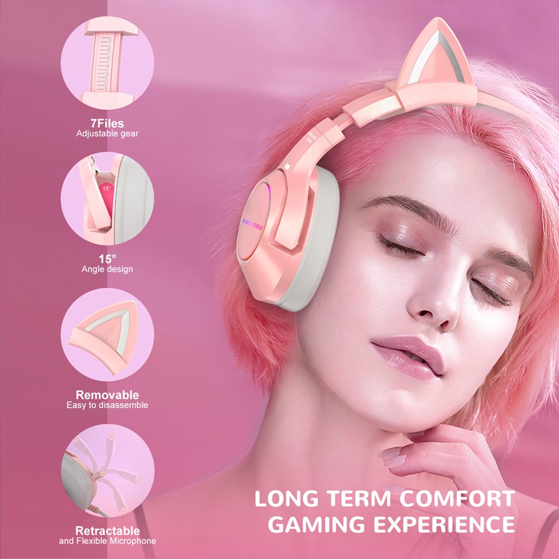 Custom Pink Gaming Headset Noise Canceling