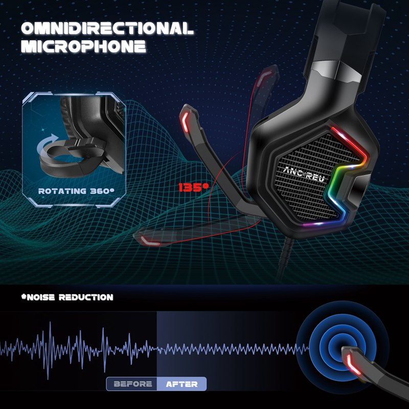 Factory Headphones For Gaming With Mic RGB Light