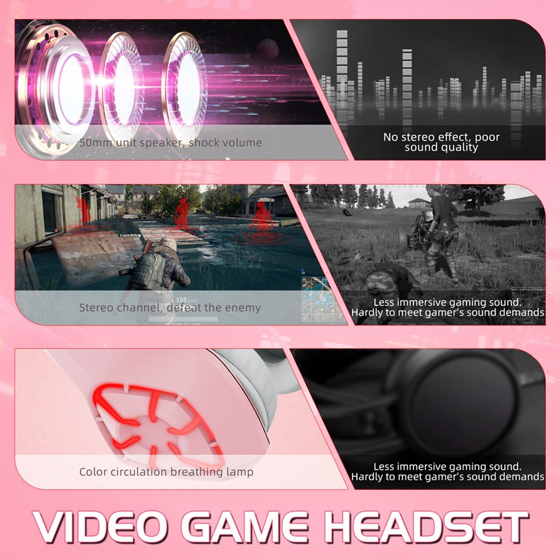 OEM 7-RGB Wired Headphone Gaming Pink with Detachable Ears