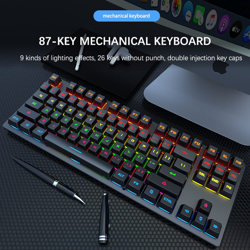 Factory Price 87 Keys Computer USB Wired Mechanical Keyboard
