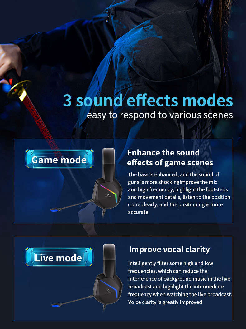 Factory Best Wireless Gaming Headset 2022 2.4G and RGB