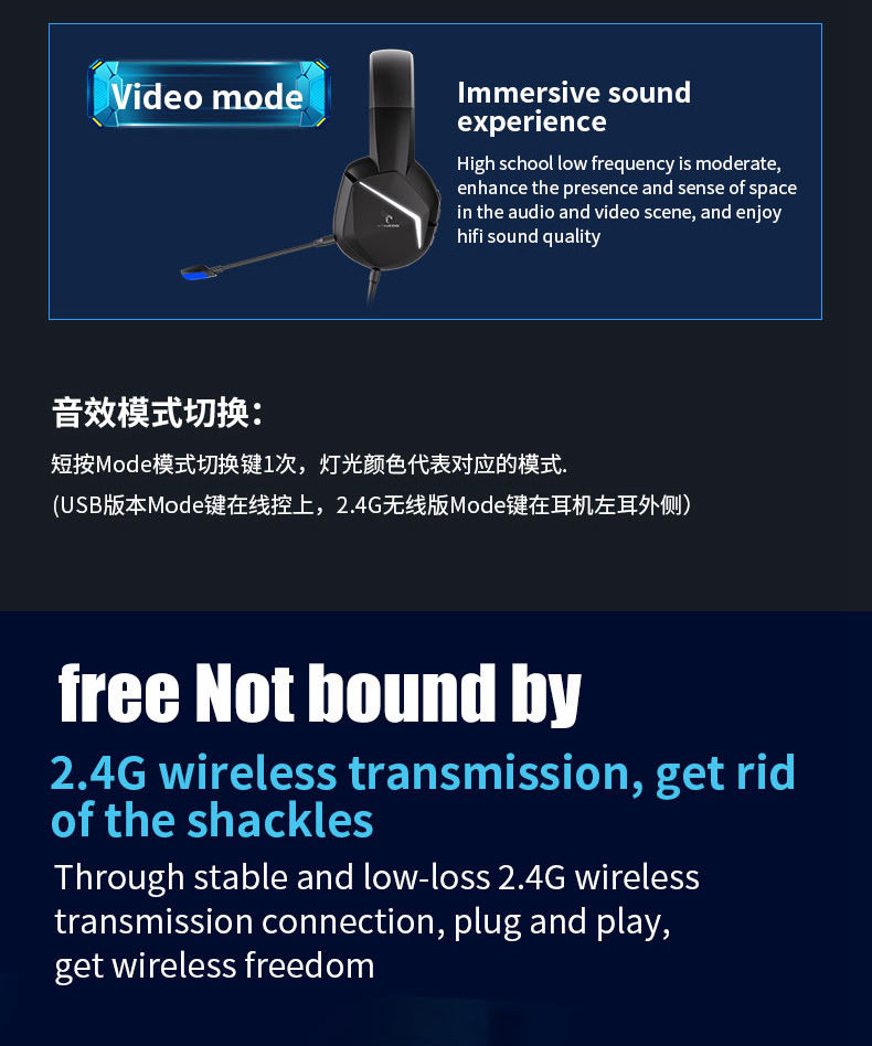 Factory Best Wireless Gaming Headset 2022 2.4G and RGB
