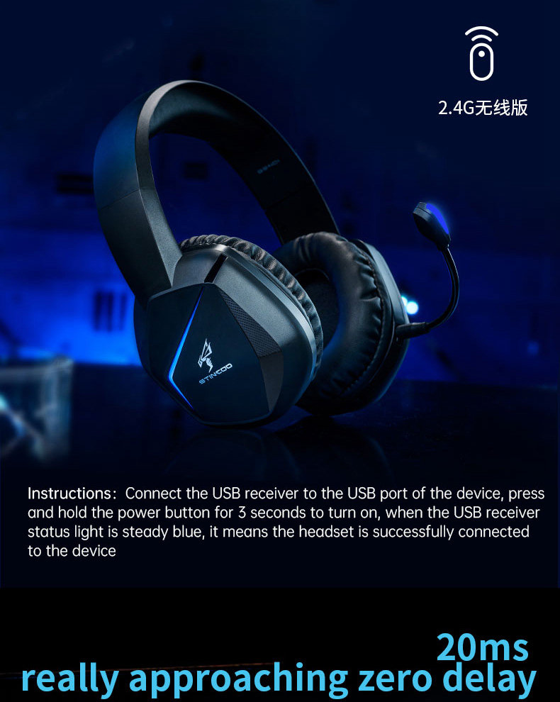 Factory Best Wireless Gaming Headset 2022 2.4G and RGB